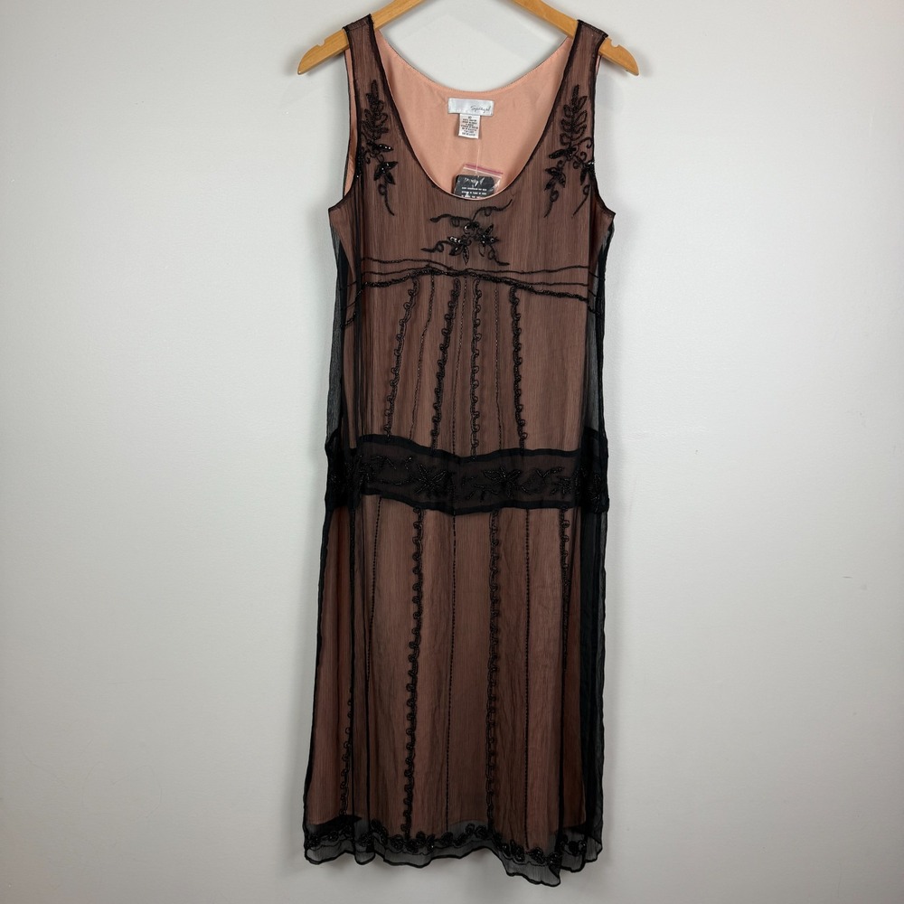 Vtg Spiegel Midi Dress Women's 10 Black Overlay Embellished Whimsigoth Fairy NWT